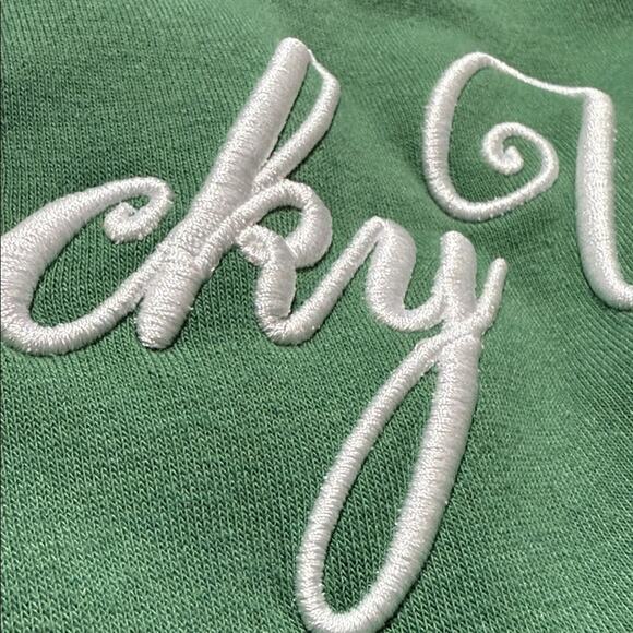 Sunday Retreat women’s large pullover green embroidered Lucky You sweatshirt - Picture 8 of 11